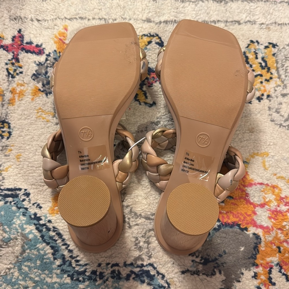 A New Day Braided Heels Basil multi colored tan gold - Picture 6 of 6